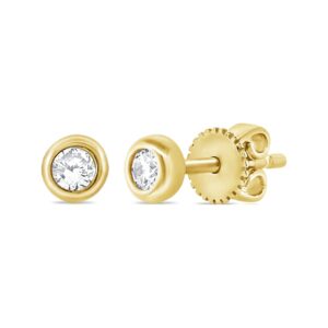 14K Gold Diamond Bezel Stud Earrings