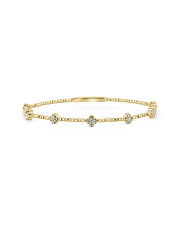 14K Gold Diamond Clover Flex Bangle