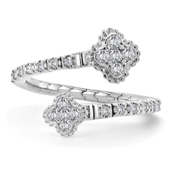 14K Gold Diamond Clover Flex Ring - Image 2