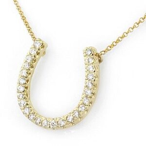 14K Gold Diamond Horseshoe Pendant Necklace