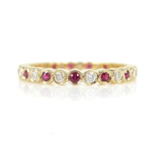 14K Gold Diamond & Ruby Bezeled Eternity Band