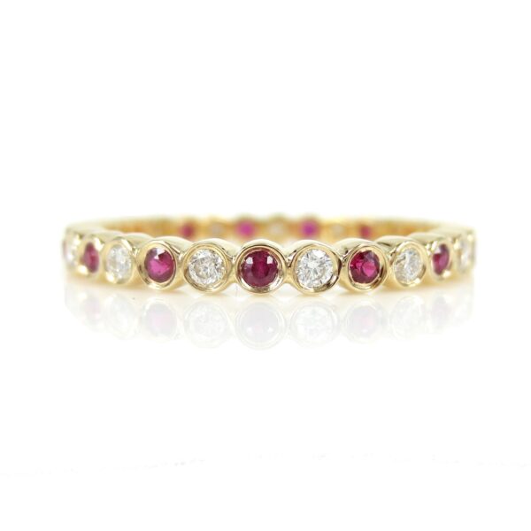 14K Gold Diamond & Ruby Bezeled Eternity Band