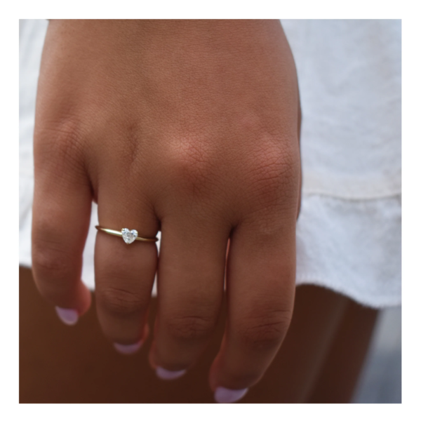 14K Gold Diamond Solitaire Heart Ring - Image 3