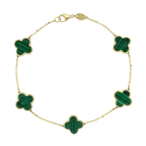 14K Gold Malachite Clover Bracelet