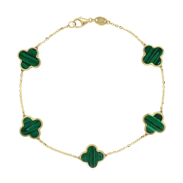 14K Gold Malachite Clover Bracelet