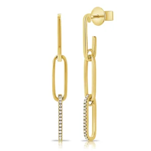14K Gold Diamond Paperclip Earrings