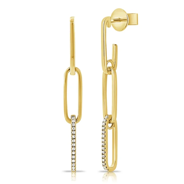 14K Gold Diamond Paperclip Earrings