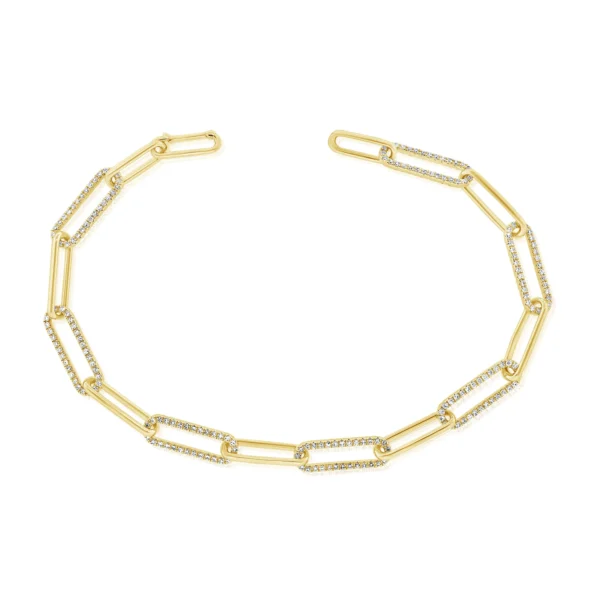 14K Gold Diamond Paperclip Bracelet