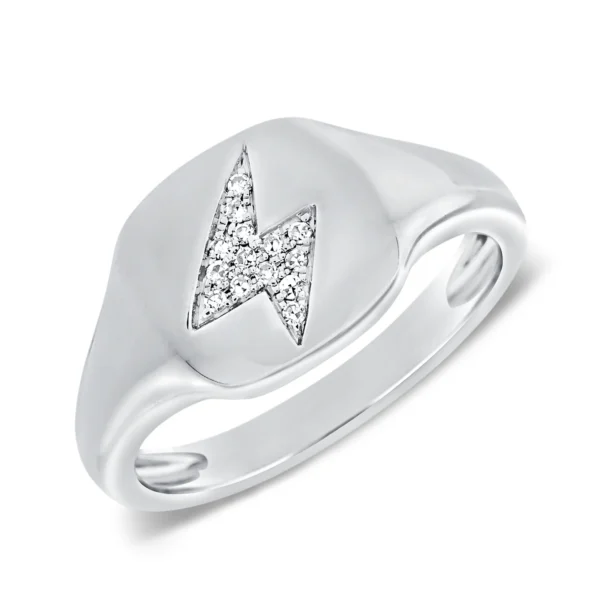 14K Gold Diamond Lightning Bolt Signet Ring - Image 2