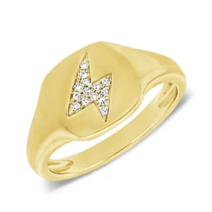 14K Gold Diamond Lightning Bolt Signet Ring